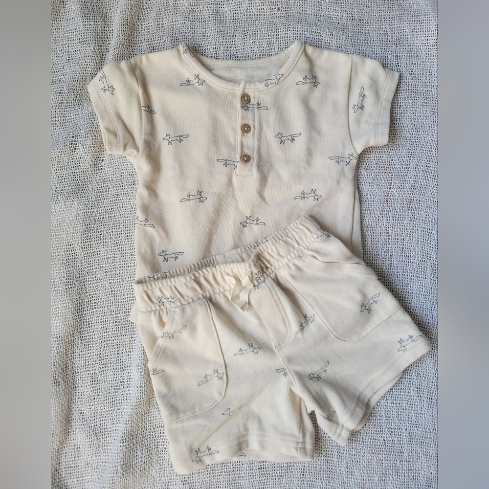 Carter's Cream Short Sleeve Henley & Shorts Matching Set